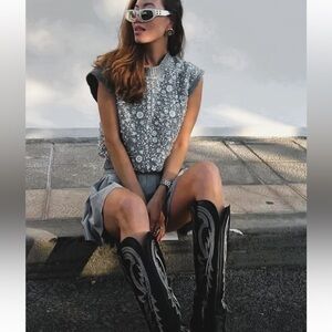 Zara Bejeweled Floral Sweater Vest